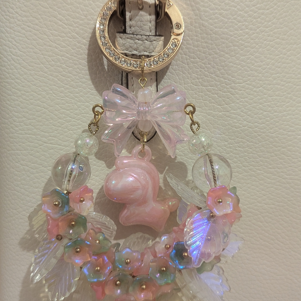 Pastel Unicorn Keychain with Floral Accents